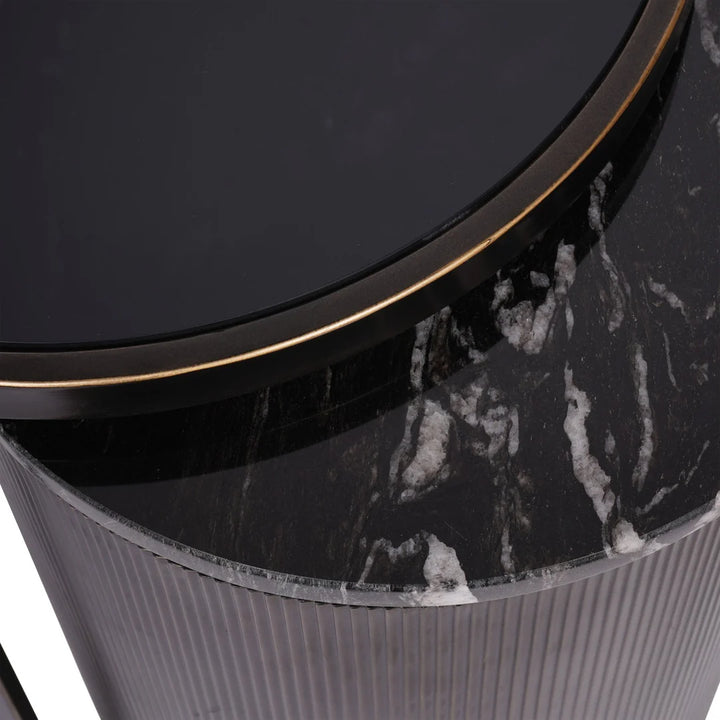 Belvedere Aged Black Side Table with Marble & Bronze Finish