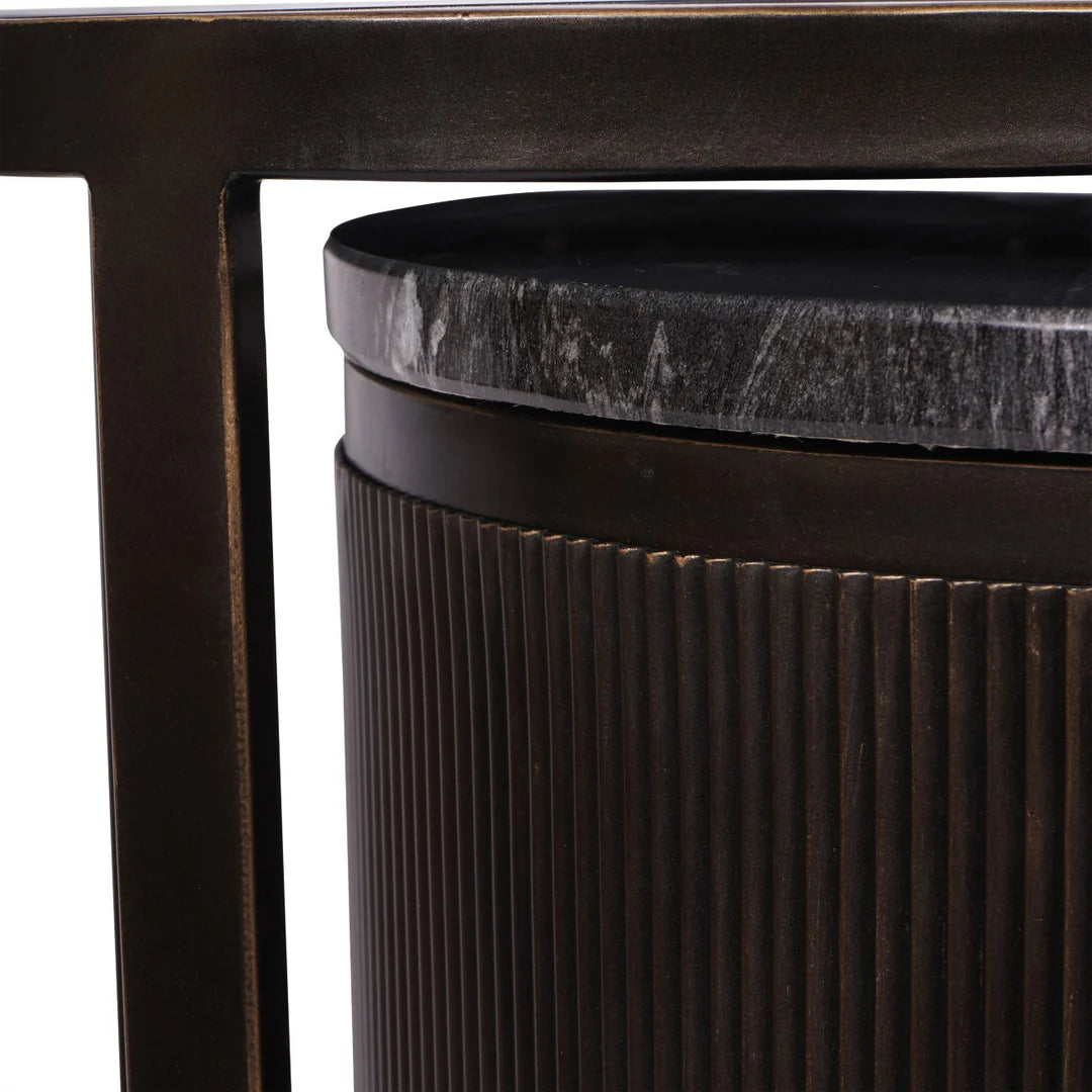 Belvedere Aged Black Side Table with Marble & Bronze Finish