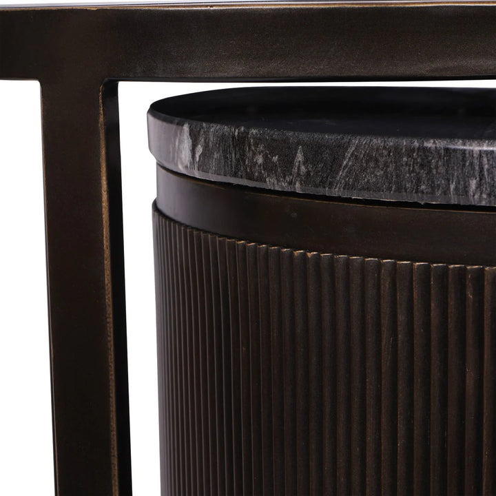 Belvedere Aged Black Side Table with Marble & Bronze Finish