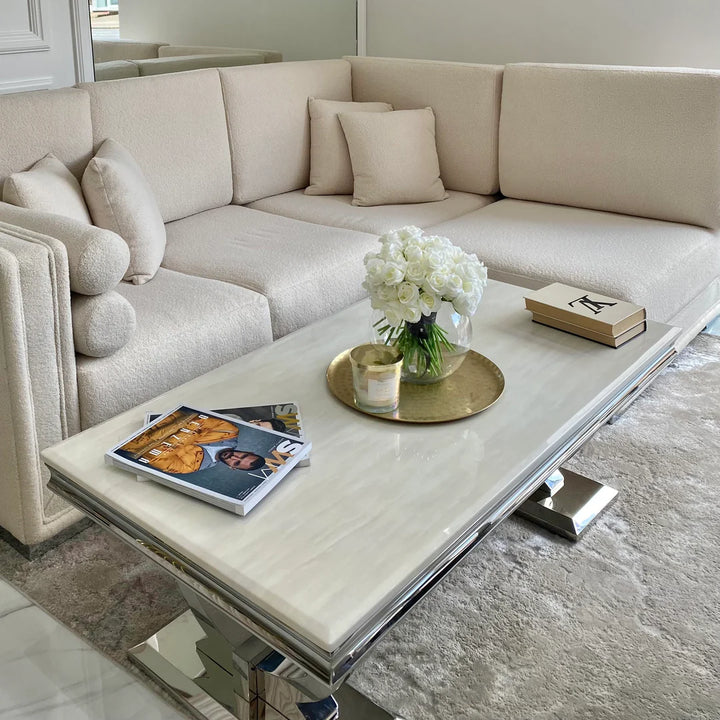 Arianna 120cm Cream Marble Coffee Table