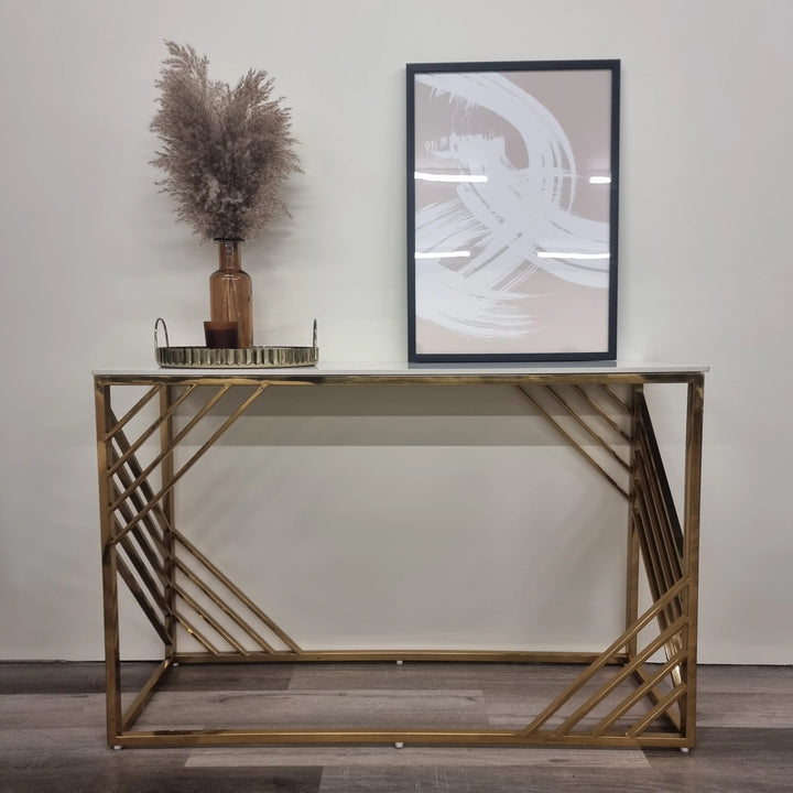 Azure Gold Console Table with Polar White Sintered Top