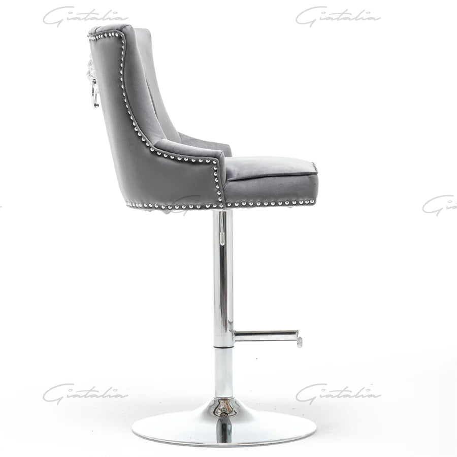 Lion Head Knocker, Dark Grey, French Velvet Barstool - Belmont Interiors