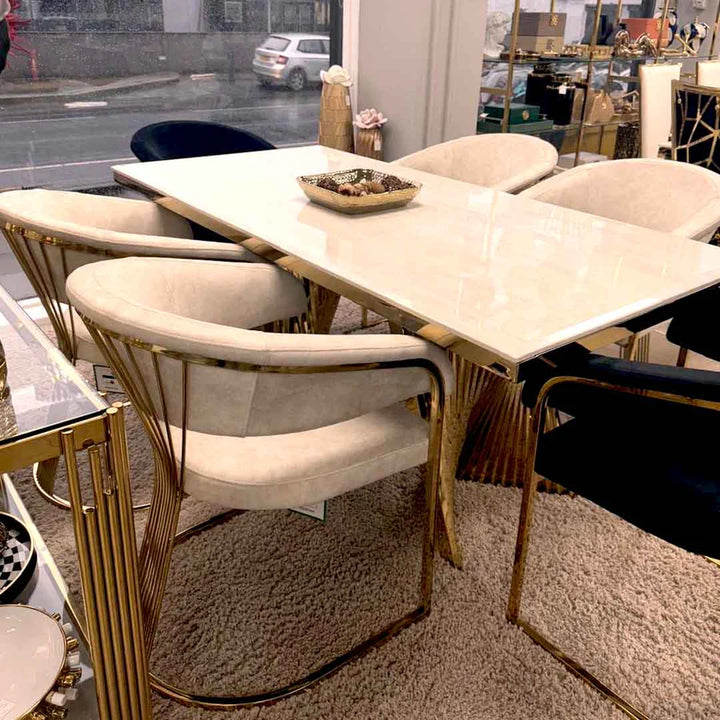 Ravello 180cm Cream & Gold Marble Dining Table