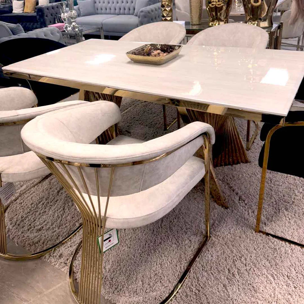 Ravello 180cm Cream & Gold Marble Dining Table