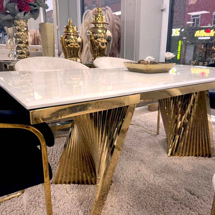 Ravello 180cm Cream & Gold Marble Dining Table