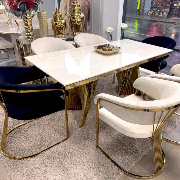 Ravello 180cm Cream & Gold Marble Dining Table