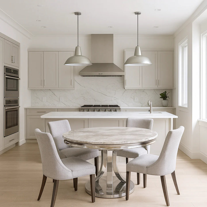 London 130cm Marble & Chrome Round Dining Table