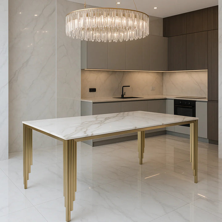 Mayfair 180cm Ceramic Marble & Gold Dining Table
