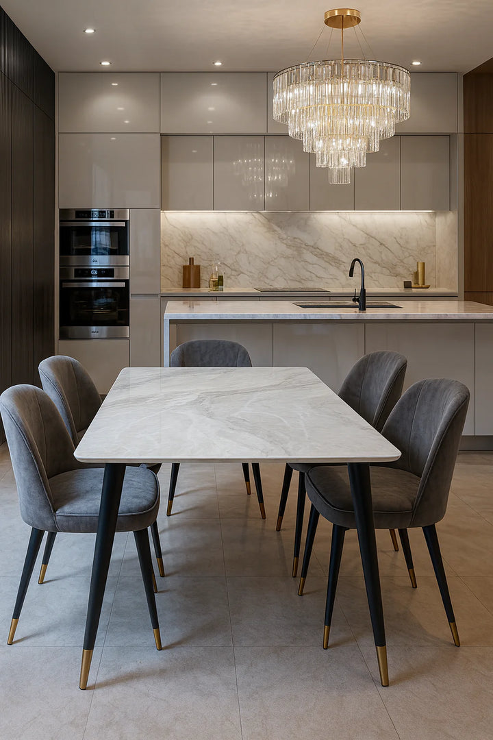 Venus 120cm Black Dining Table with Grey Ceramic Stone Top