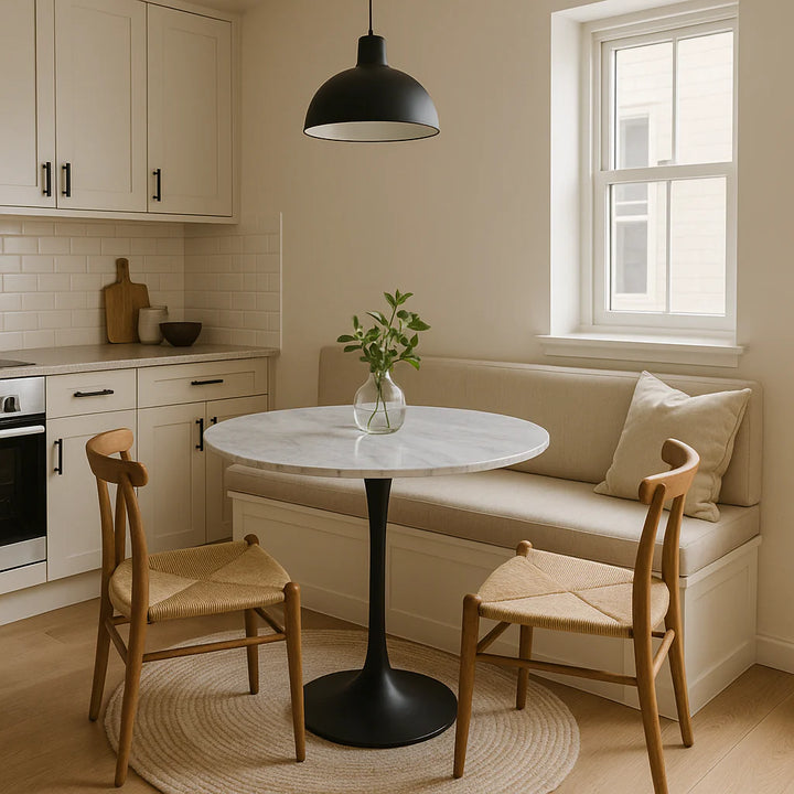 Bentley 90cm Grey Ceramic Marble Round Dining Table With Black Base