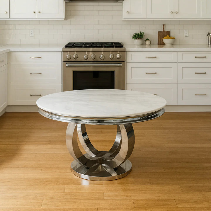 Chelsea 130cm Marble & Chrome Round Dining Table - 5 Colours