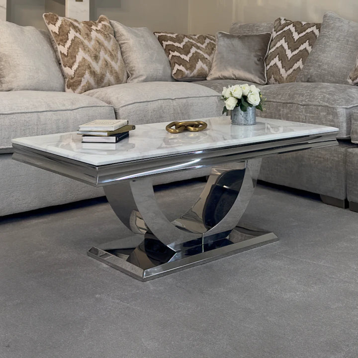 Arial 120cm Marble & Chrome Coffee Table