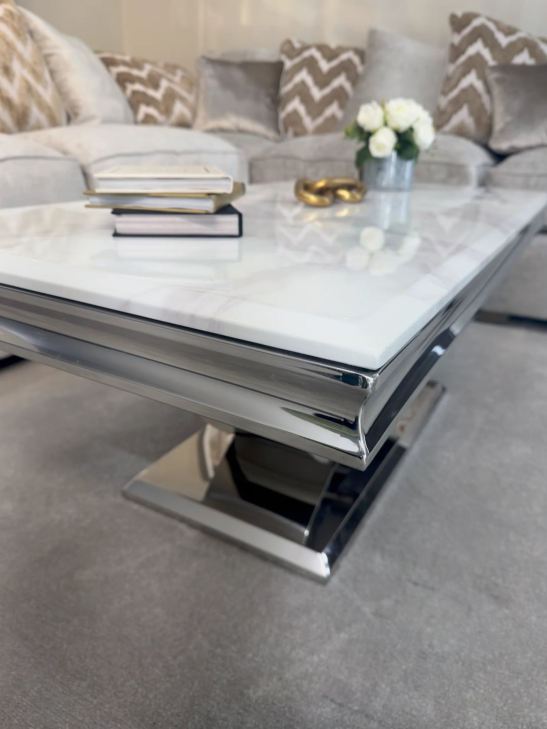 Arial 120cm Marble & Chrome Coffee Table