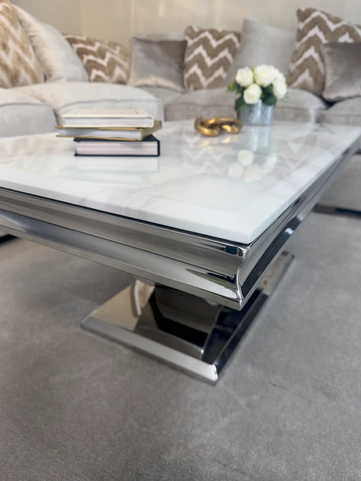 Arial 120cm Marble & Chrome Coffee Table