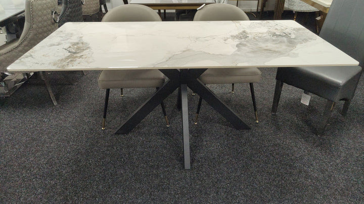 Phoenix 150/180cm White Ceramic Marble Dining Table