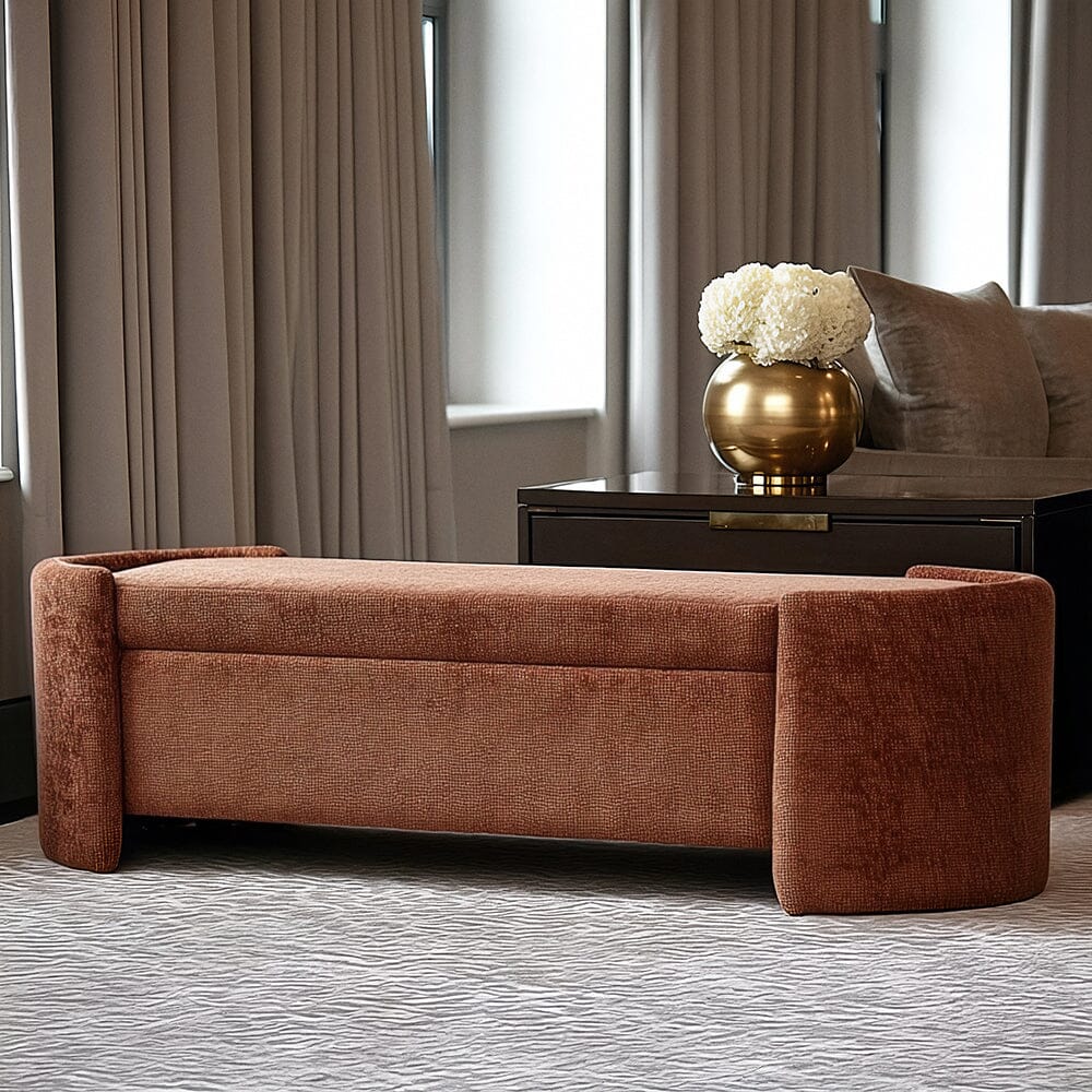 Libra Interiors Waverley Upholstered Storage Bench – Terracotta