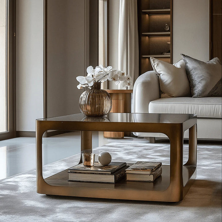 Libra Interiors Thorpe Square Coffee Table - Metal & Smoked Glass