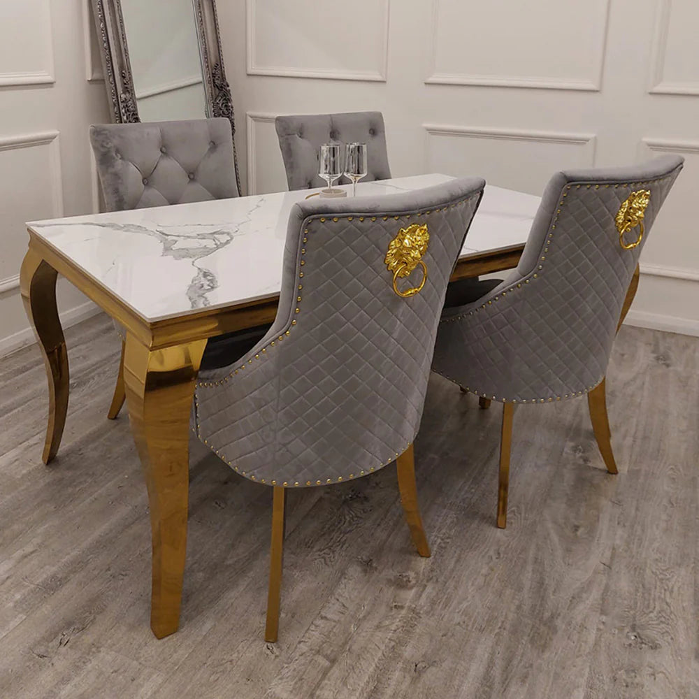 Louis 160cm Marble & Gold Dining Table