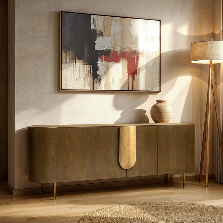 Berkeley Designs Napa 4 Door Sideboard in Textured Caramel Oak and Brass [Pre-order 20/12/2025]