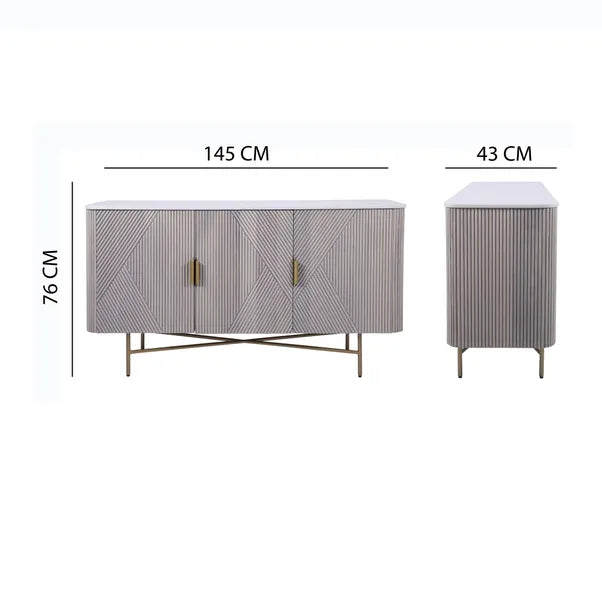Alessia Mango Wood and Marble 3-Door Sideboard