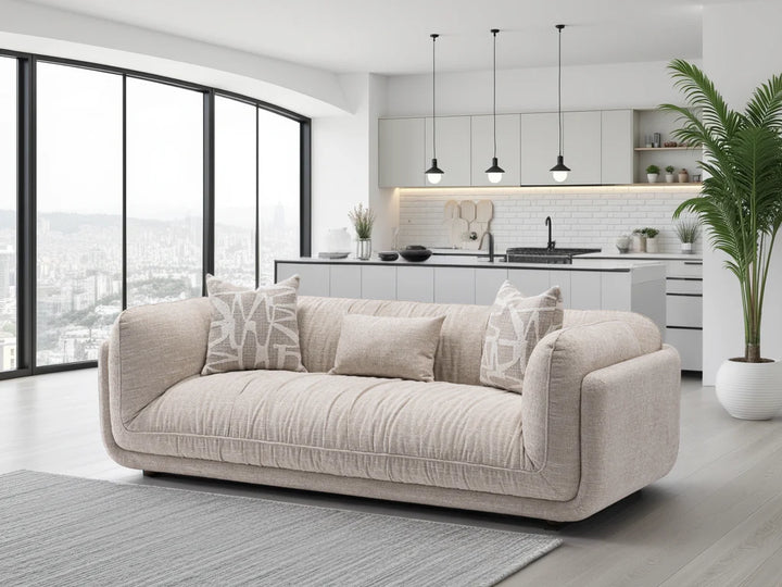 Oxford 3-Seater Beige Sofa in Soft Fabric