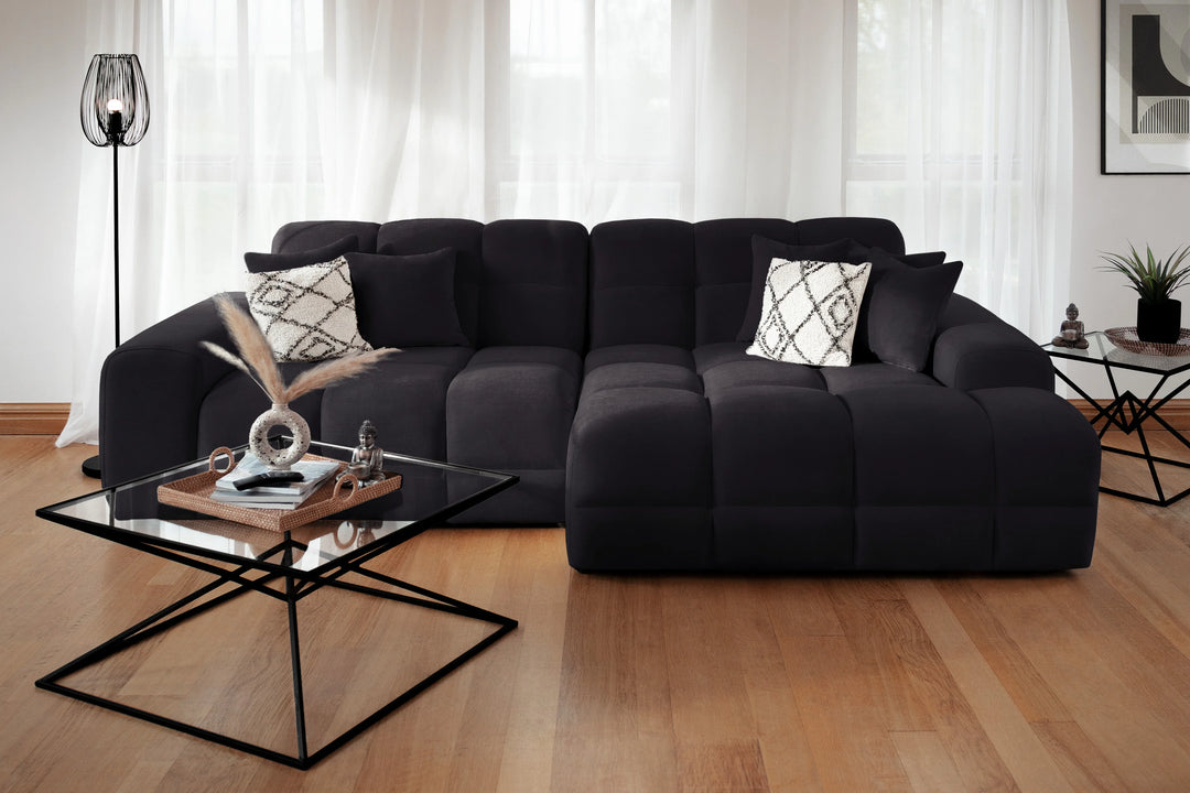The Bubble Fabric Corner/Lounger Cloud Sofa in Black Charcoal