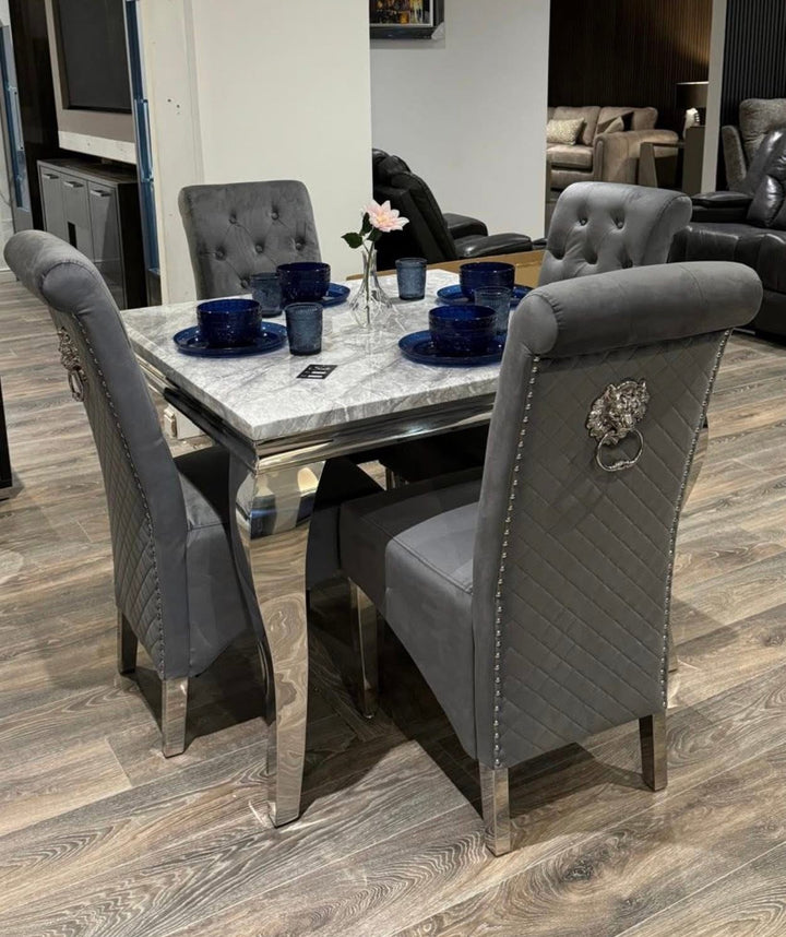 Louis 100cm Square Marble Dining Table + Chairs Set