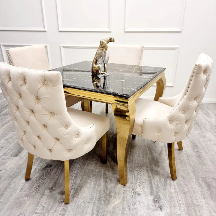 Kensington Gold Cream Button Back Plush Velvet Dining Chair Gold Legs - Belmont Interiors