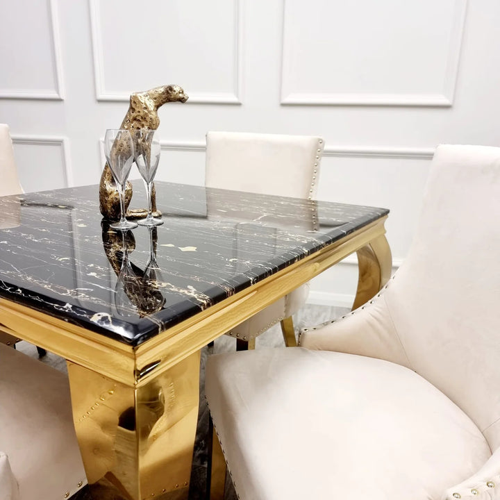 Kensington Gold Cream Button Back Plush Velvet Dining Chair Gold Legs - Belmont Interiors