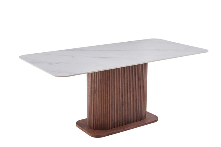Ellie 180cm Walnut Dining Table with White Ceramic Sintered Marble Top
