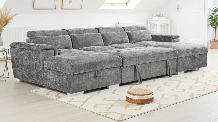 Kensington Large U Shape Corner Storage Sofabed – Grey