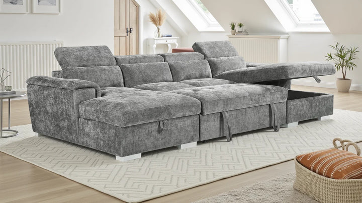 Kensington Large U Shape Corner Storage Sofabed – Grey