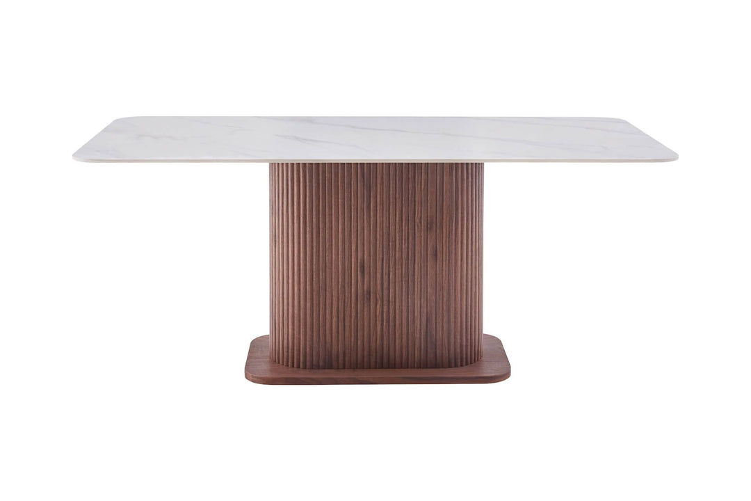 Ellie 180cm Walnut Dining Table with White Ceramic Sintered Marble Top