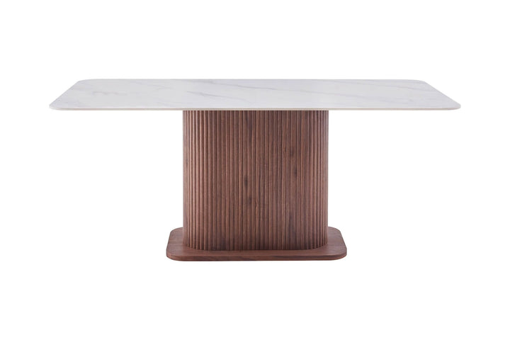 Ellie 180cm Walnut Dining Table with White Ceramic Sintered Marble Top