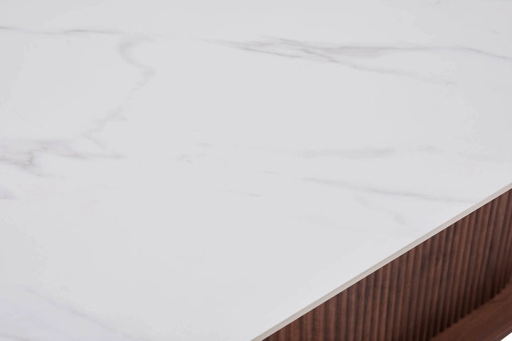 Ellie 180cm Walnut Dining Table with White Ceramic Sintered Marble Top