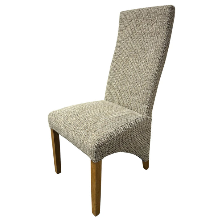 Almeera Dining Chair in Textured Mixed Beige Fabric with Wooden Oak Legs