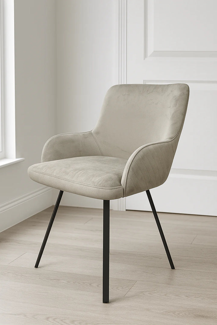 Rose 180º Swivel PU Leather Dining Chair in Light Grey with Black Legs