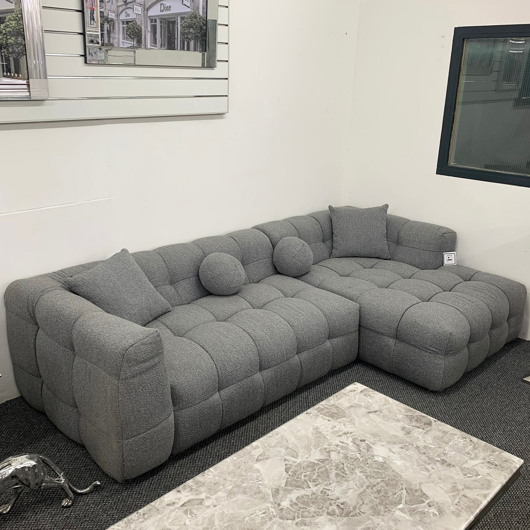 The Bubble Corner Sofa in Grey Boucle Fabric - Belmont Interiors