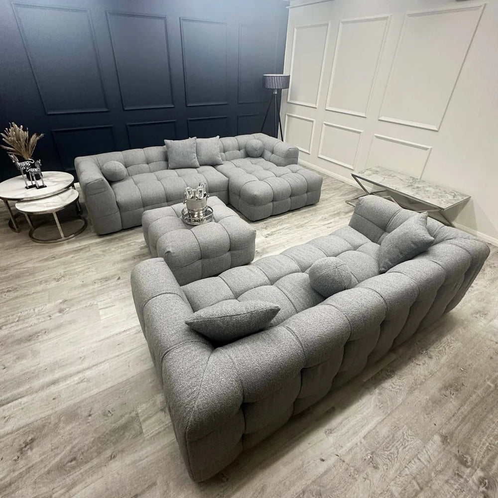 The Bubble Corner Sofa in Grey Boucle Fabric - Belmont Interiors