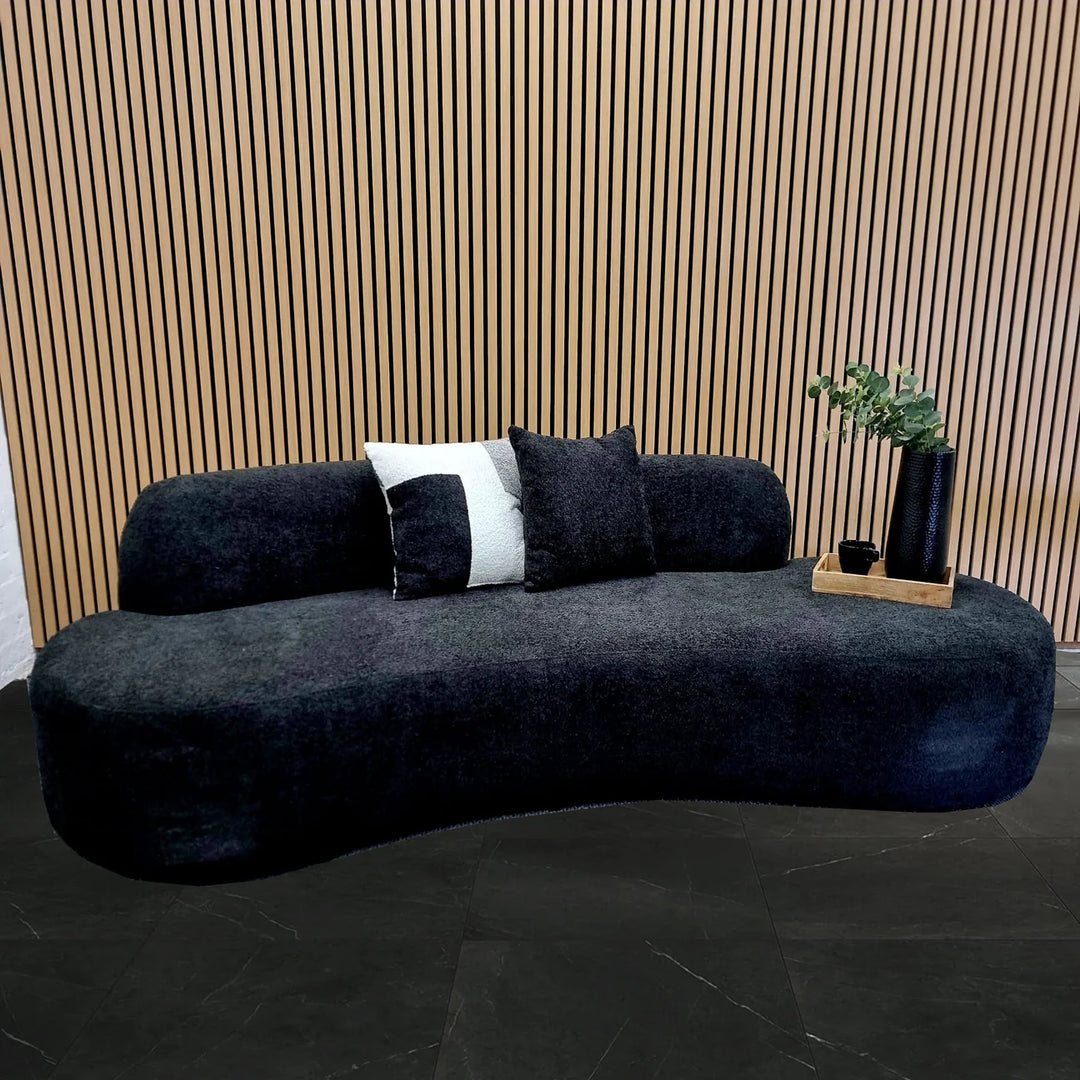 The Wave Sofa in Black Boucle Fabric - 3 Seater - Belmont Interiors