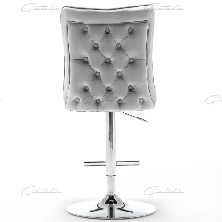 Belgravia Light Grey Plush Velvet Button Back Bar Stool