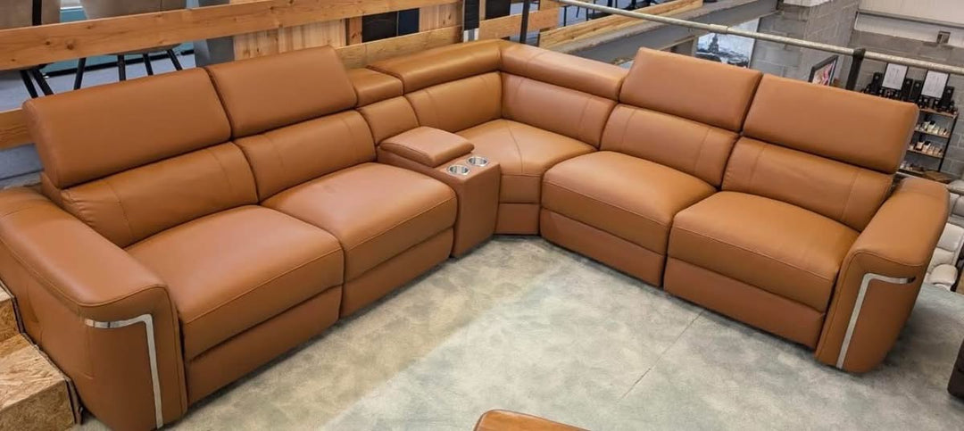 Somerville Electric Recliner Sofa Tan Leather Large Corner