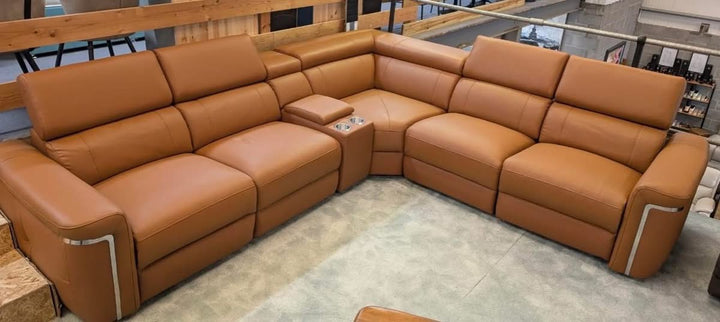 Somerville Electric Recliner Sofa Tan Leather Large Corner