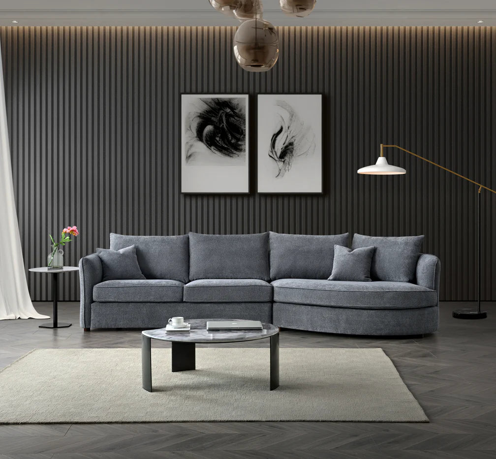 The Rubin Premium Corner Lounger Sofa in Charcoal Boucle Fabric - Belmont Interiors