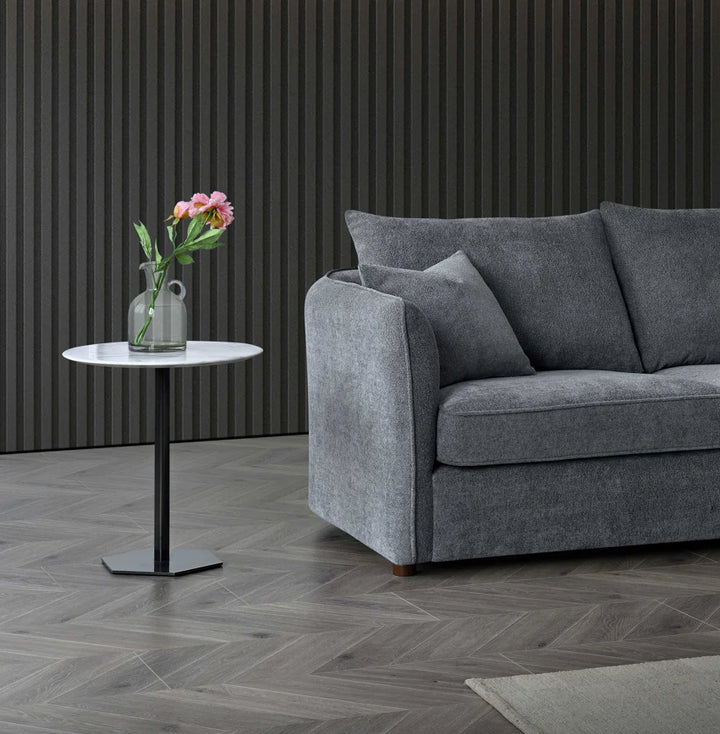 The Rubin Premium Corner Lounger Sofa in Charcoal Boucle Fabric - Belmont Interiors