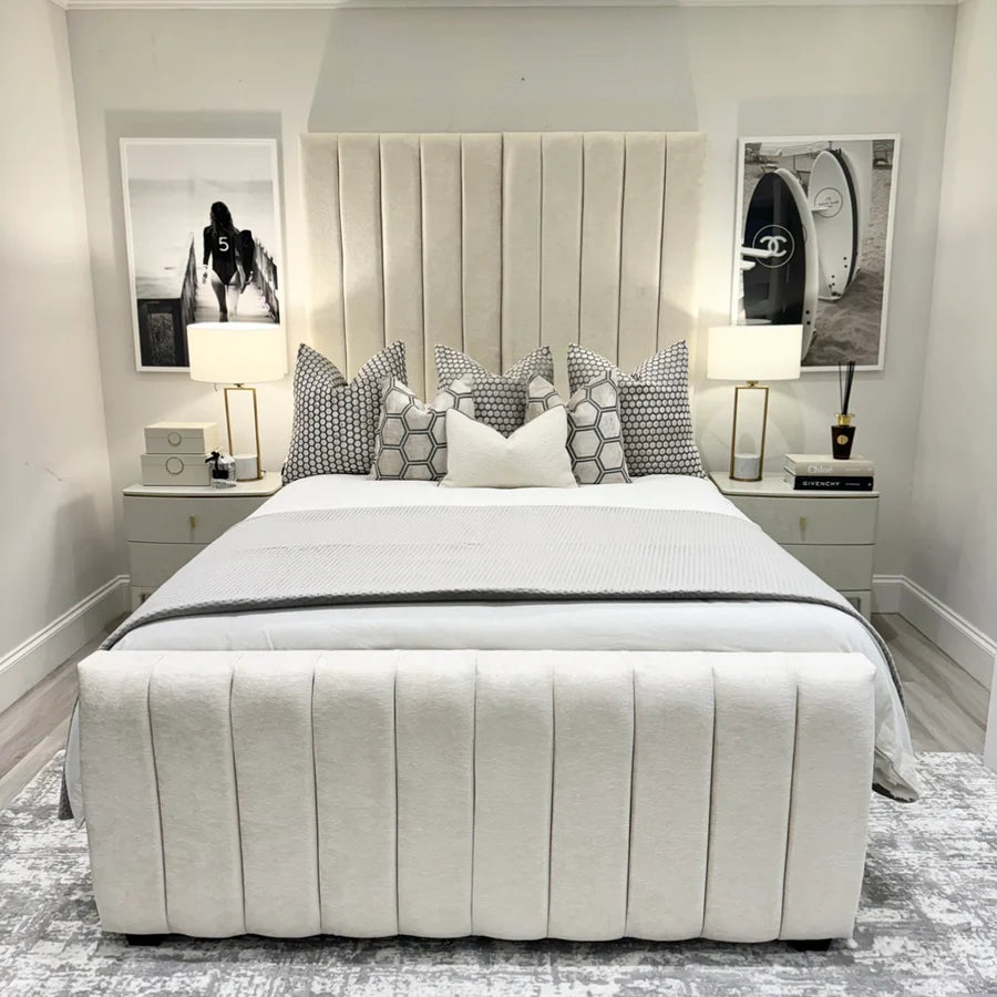 Camden Plush Velvet Luxury Panelled Bed - Belmont Interiors