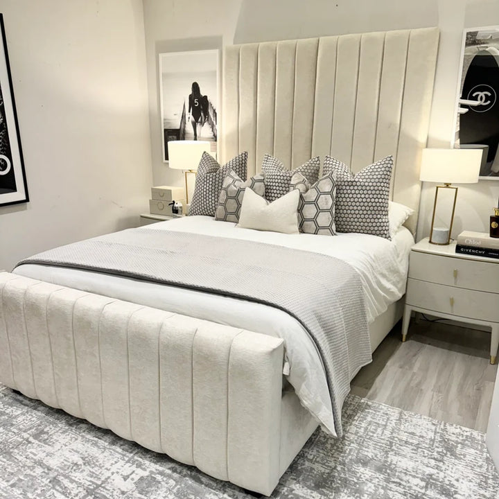 Camden Plush Velvet Luxury Panelled Bed - Belmont Interiors