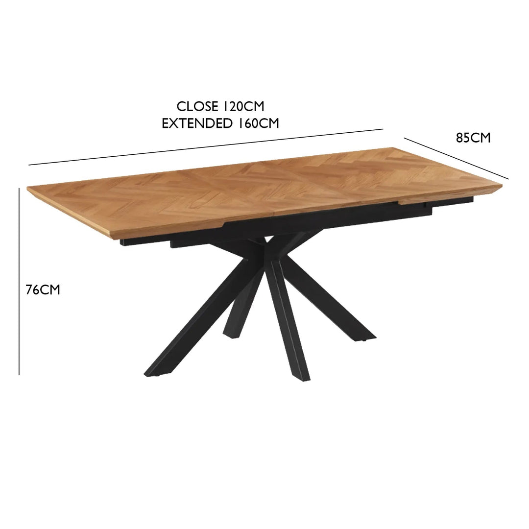 Chevron Parquet Oak Extending Dining Table with Black Powder-Coated Metal Legs - Belmont Interiors