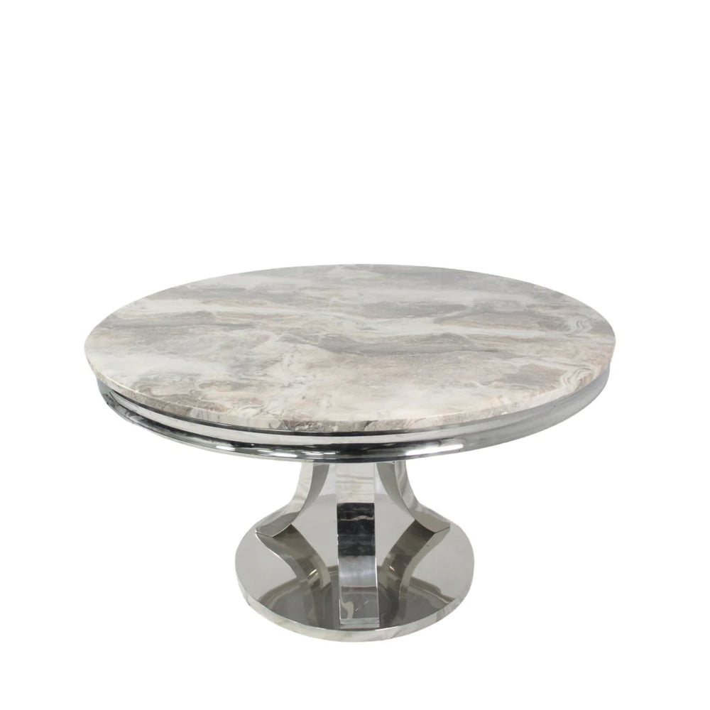 London 130cm Marble & Chrome Round Dining Table - Belmont Interiors