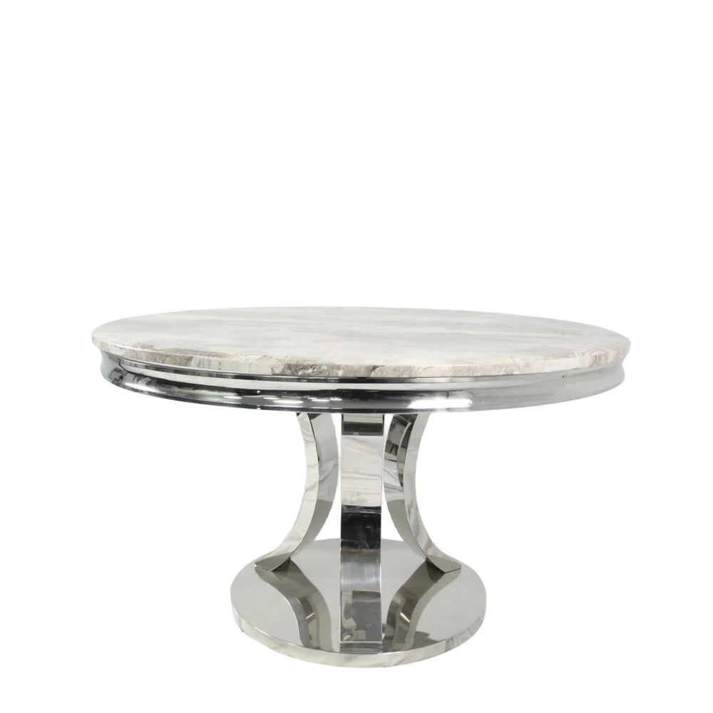 London 130cm Marble & Chrome Round Dining Table - Belmont Interiors
